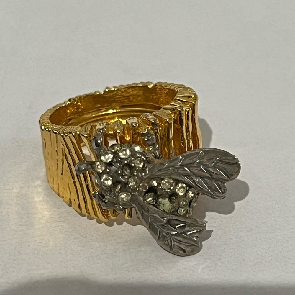Gold and Silver Bee Ring gold plated, sz 8